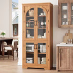 Armoire de rangement de cuisine de 70 po – Garde-manger moderne avec 4 portes en verre arqué et étagères réglables, pour cuisine, salle à manger et salon