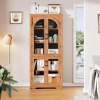 Armoire de rangement de cuisine de 70 po – Garde-manger moderne avec 4 portes en verre arqué et étagères réglables, pour cuisine, salle à manger et salon
