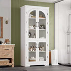 Armoire de rangement de cuisine de 70 po – Garde-manger moderne avec 4 portes en verre arqué et étagères réglables, pour cuisine, salle à manger et salon