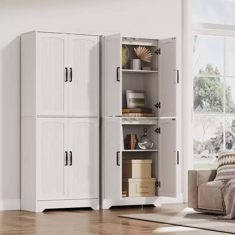Armoire de rangement de style ferme de 71 po, meuble de rangement en bois à 4 portes avec étagères réglables, armoire de cuisine autoportante pour salle à manger et salon