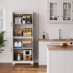 Armoire de rangement de style ferme de 71 po, meuble de rangement en bois à 4 portes avec étagères réglables, armoire de cuisine autoportante pour salle à manger et salon
