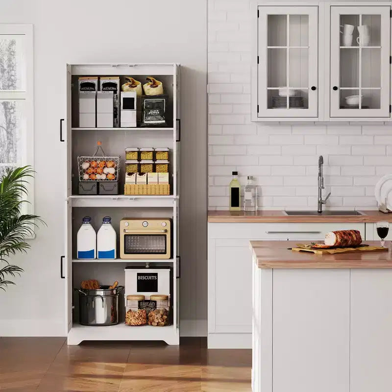 Armoire de rangement de style ferme de 71 po, meuble de rangement en bois à 4 portes avec étagères réglables, armoire de cuisine autoportante pour salle à manger et salon