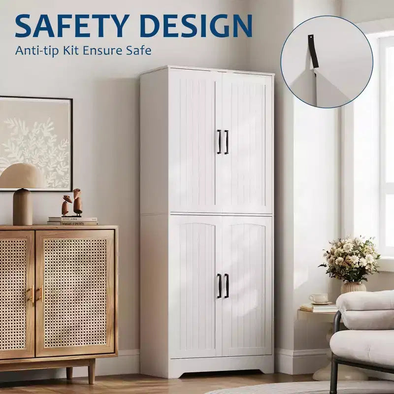 Armoire de rangement de style ferme de 71 po, meuble de rangement en bois à 4 portes avec étagères réglables, armoire de cuisine autoportante pour salle à manger et salon