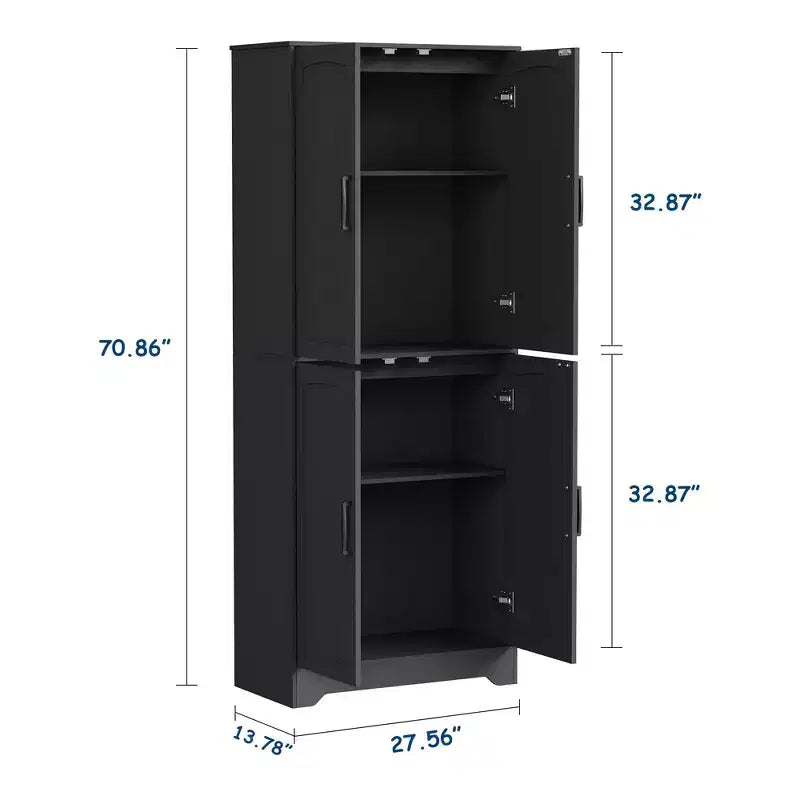 Armoire de rangement de style ferme de 71 po, meuble de rangement en bois à 4 portes avec étagères réglables, armoire de cuisine autoportante pour salle à manger et salon