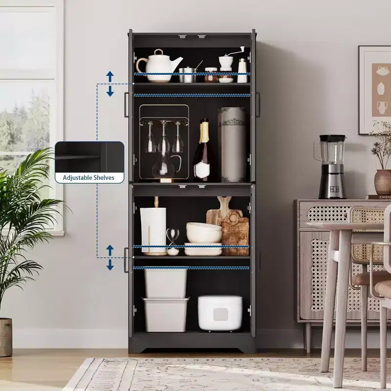 Armoire de rangement de style ferme de 71 po, meuble de rangement en bois à 4 portes avec étagères réglables, armoire de cuisine autoportante pour salle à manger et salon