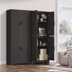 Armoire de rangement de style ferme de 71 po, meuble de rangement en bois à 4 portes avec étagères réglables, armoire de cuisine autoportante pour salle à manger et salon