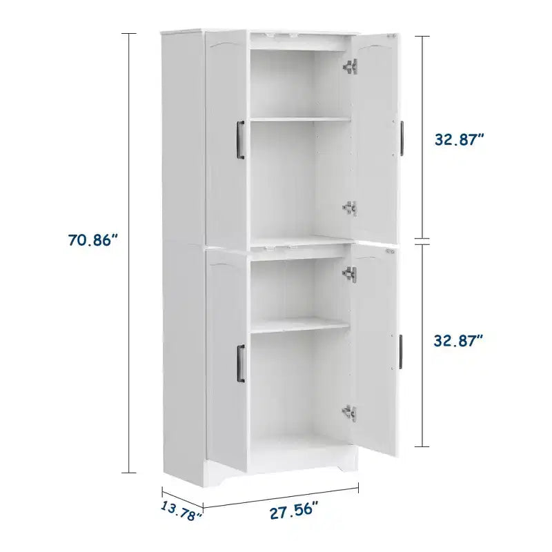 Armoire de rangement de style ferme de 71 po, meuble de rangement en bois à 4 portes avec étagères réglables, armoire de cuisine autoportante pour salle à manger et salon