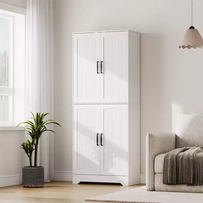 Armoire de rangement de style ferme de 71 po, meuble de rangement en bois à 4 portes avec étagères réglables, armoire de cuisine autoportante pour salle à manger et salon