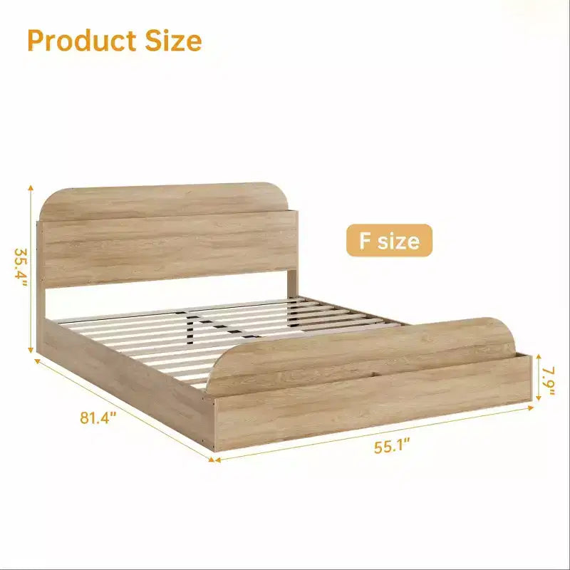 Cadre de lit robuste avec tête de lit de rangement - Plateforme en bois, pied de lit surélevé, support à lattes, aucun sommier tapissier requis, blanc et noyer, mobilier de chambre à coucher