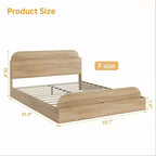 Cadre de lit robuste avec tête de lit de rangement - Plateforme en bois, pied de lit surélevé, support à lattes, aucun sommier tapissier requis, blanc et noyer, mobilier de chambre à coucher