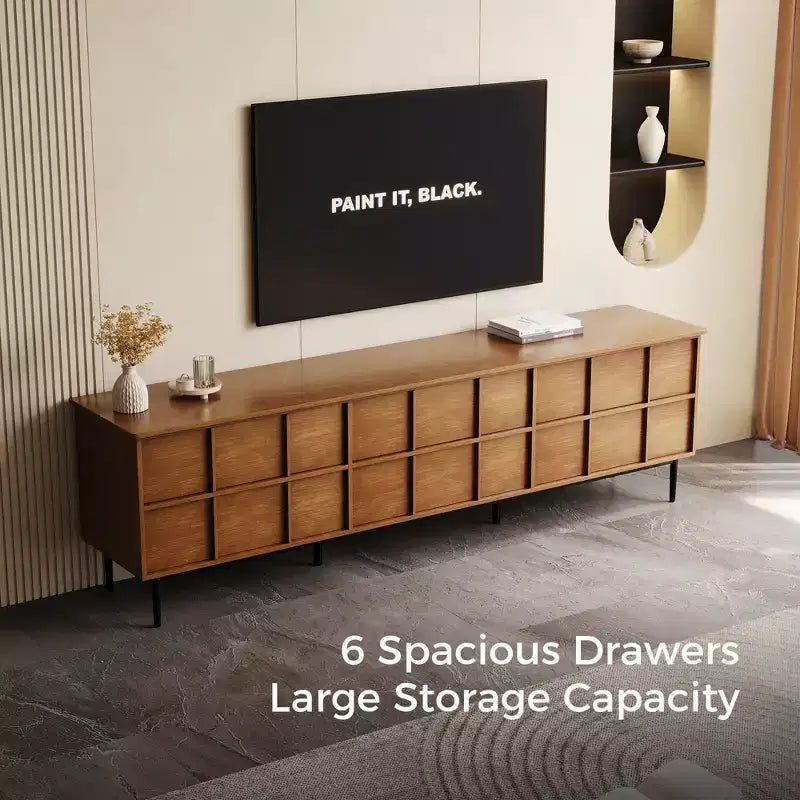 Meuble TV contemporain Luck Live 86.61 avec tiroirs multiples, pieds en métal, trous de ventilation