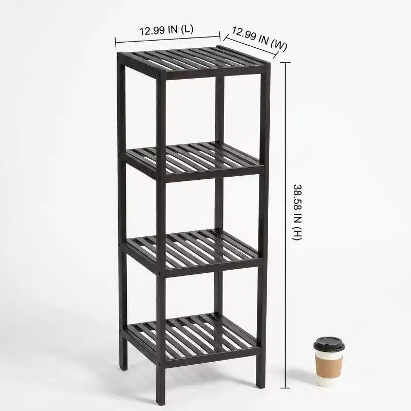 Étagère à 4 niveaux en bambou, Étagère de salle de bain étroite à lattes en bois naturel, Support à plantes pour salle de bain, cuisine, entrée, chambre, véranda