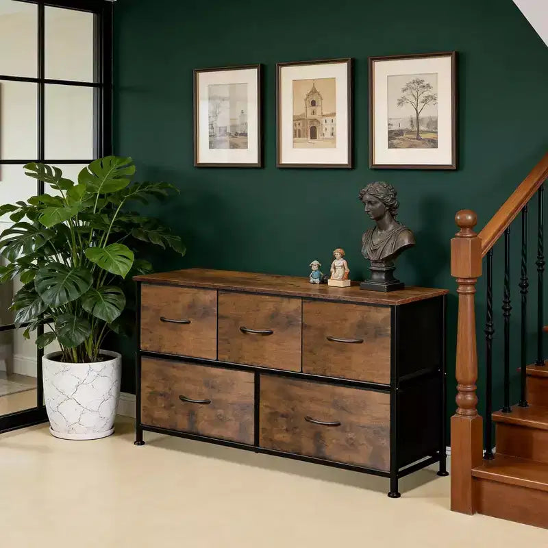 Commode à 5 tiroirs en tissu – Solution de rangement spacieuse – Commode de chambre moderne – Organisateur à cadre métallique – Grands tiroirs amovibles