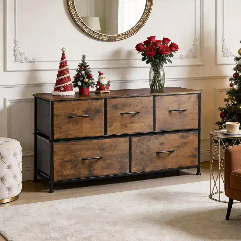 Commode à 5 tiroirs en tissu – Solution de rangement spacieuse – Commode de chambre moderne – Organisateur à cadre métallique – Grands tiroirs amovibles