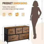 Commode à 5 tiroirs en tissu – Solution de rangement spacieuse – Commode de chambre moderne – Organisateur à cadre métallique – Grands tiroirs amovibles