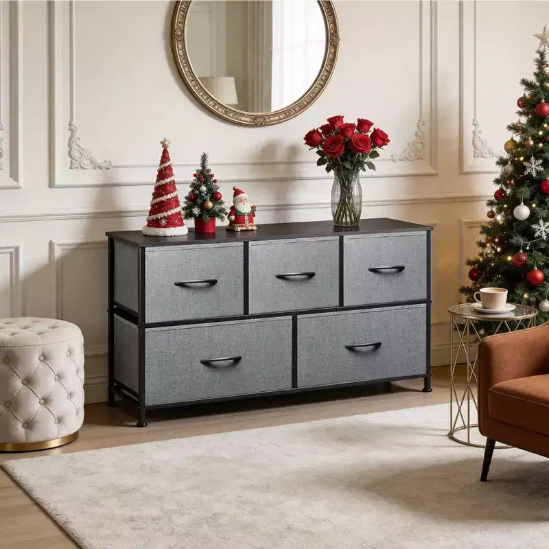 Commode à 5 tiroirs en tissu – Solution de rangement spacieuse – Commode de chambre moderne – Organisateur à cadre métallique – Grands tiroirs amovibles