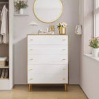 Commode à 5 tiroirs Grande de 112 cm, en bois rustique avec poignées barre, anti-basculement et compatible avec les robots aspirateurs