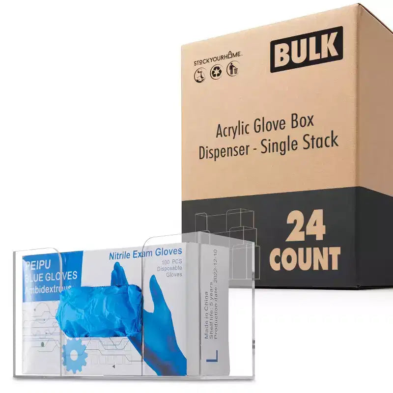 Stock Your Home Single Acrylic Gloves Dispenser 24 Pack Tissue Box Shelf Wall Mount Glove Holder for Kitchen Cleaning Closet Lab Exam Office