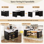 Table à manger extensible GDFStudio Edith et îlot de cuisine roulant avec tiroirs