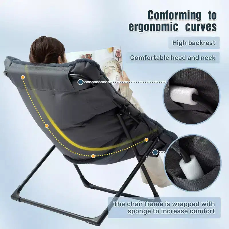 Fauteuil soucoupe en fausse fourrure extra-large Summit Adventure – Fauteuil de lecture confortable et pliable surdimensionné pour adultes et adolescents, bleu marine