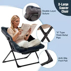 Fauteuil soucoupe en fausse fourrure extra-large Summit Adventure – Fauteuil de lecture confortable et pliable surdimensionné pour adultes et adolescents, bleu marine