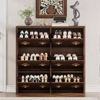 Meuble à Chaussures, Meuble de Rangement pour Chaussures avec Étagères Réglables et Rangement Ouvert, Motif Floral et Poignée Diamant, Meuble à Chaussures pour Entrée, Couloir