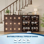 Meuble à Chaussures, Meuble de Rangement pour Chaussures avec Étagères Réglables et Rangement Ouvert, Motif Floral et Poignée Diamant, Meuble à Chaussures pour Entrée, Couloir