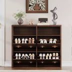 Meuble à Chaussures, Meuble de Rangement pour Chaussures avec Étagères Réglables et Rangement Ouvert, Motif Floral et Poignée Diamant, Meuble à Chaussures pour Entrée, Couloir