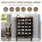 Meuble à chaussures avec portesOrganisateur de chaussures à 6 niveaux avec 2 portes et crochets supplémentaires pour couloir, entrée, salon, noir, lot de 2