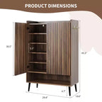 Meuble à chaussures avec portesOrganisateur de chaussures à 6 niveaux avec 2 portes et crochets supplémentaires pour couloir, entrée, salon, noir, lot de 2