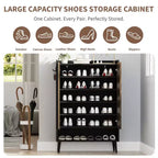 Meuble à chaussures avec portesOrganisateur de chaussures à 6 niveaux avec 2 portes et crochets supplémentaires pour couloir, entrée, salon, noir, lot de 2