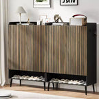 Shoe Cabinet with Doors6-Tier Shoe Organizer with 2 Doors & Additional Hooks for Hallway, Entryway, Living Room,Black Set of 2