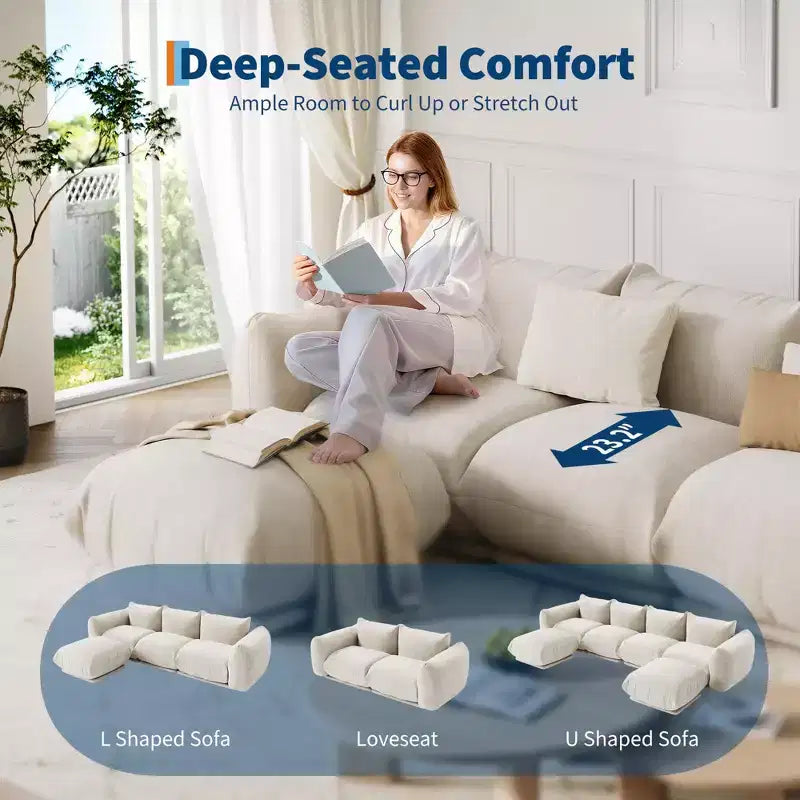 Ensemble de canapé modulaire composé de 2 causeuses, canapé nuage en chenille avec assise profonde, sans structure, pour salon, petit espace