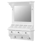Coiffeuse flottante blanche JVNOXK avec grand miroir, coiffeuse murale de rangement avec tiroirs, pochettes et crochets, peu encombrante pour les petits espaces