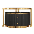 Table basse gigogne ronde moderne Whisen avec tiroirs de rangement et plateau en verre trempé, 2 pièces
