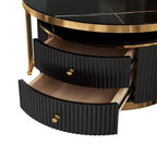 Table basse gigogne ronde moderne Whisen avec tiroirs de rangement et plateau en verre trempé, 2 pièces