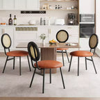 Lot de 4 chaises de salle à manger en rotin. Chaises de cuisine modernes rembourrées avec coussins épais et pieds en métal. Idéales pour les petits espaces.
