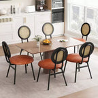Lot de 4 chaises de salle à manger en rotin. Chaises de cuisine modernes rembourrées avec coussins épais et pieds en métal. Idéales pour les petits espaces.