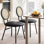 Lot de 4 chaises de salle à manger en rotin. Chaises de cuisine modernes rembourrées avec coussins épais et pieds en métal. Idéales pour les petits espaces.