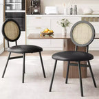 Lot de 4 chaises de salle à manger en rotin. Chaises de cuisine modernes rembourrées avec coussins épais et pieds en métal. Idéales pour les petits espaces.