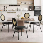 Lot de 4 chaises de salle à manger en rotin. Chaises de cuisine modernes rembourrées avec coussins épais et pieds en métal. Idéales pour les petits espaces.