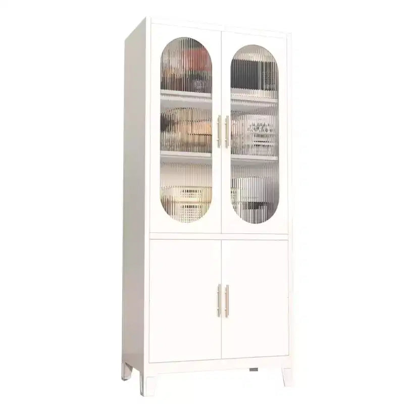 Metal Storage Cabinet with Fluted Glass Doors, Secure Organizer, Freestanding Floor Cabinet, 4-Tier Adjustable Shelving