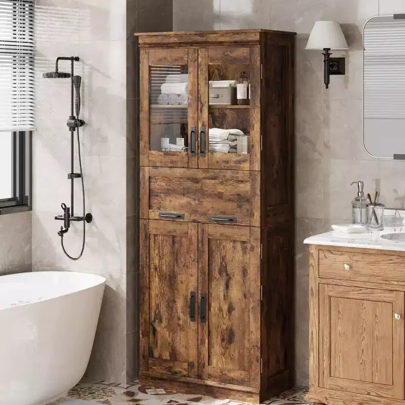 67 Tall Freestanding Bathroom Storage Cabinet, Adjustable Shelves, Space-Saving Organizer, for Bathroom, Kitchen