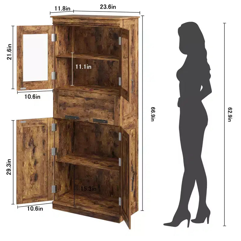 Meuble de Rangement Haut de Salle de Bain Autoportant de 170 cm, Étagères Réglables, Organisateur Gain de Place, pour Salle de Bain, Cuisine