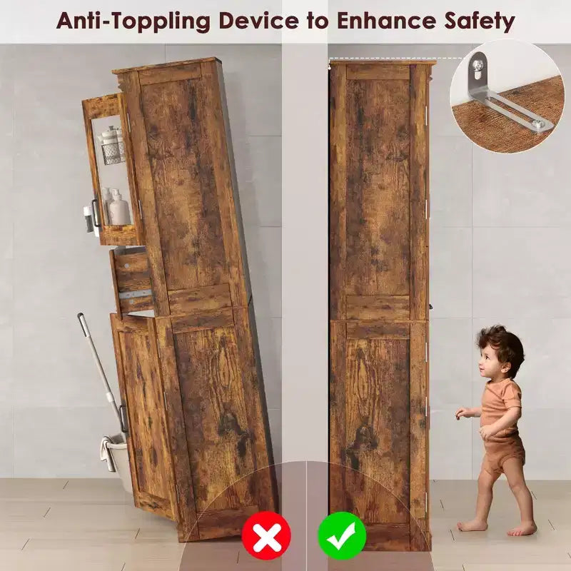 Meuble de Rangement Haut de Salle de Bain Autoportant de 170 cm, Étagères Réglables, Organisateur Gain de Place, pour Salle de Bain, Cuisine