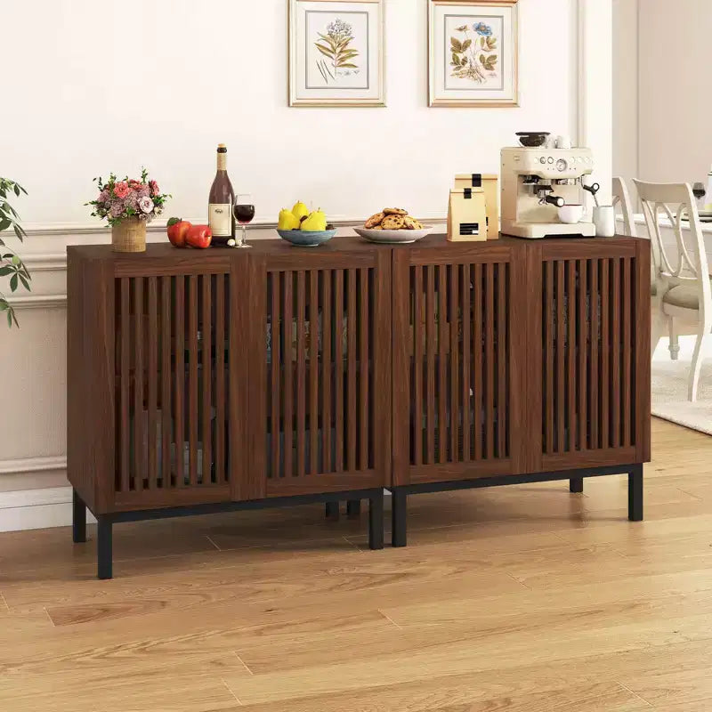 Meuble Buffet Costway avec Rangement, Desserte de Bar à Café 32" en Bois avec 2 Portes Noyer + Noir