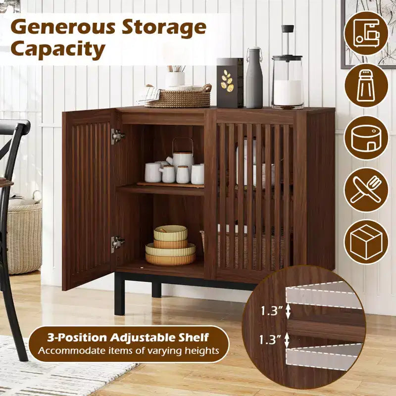 Meuble Buffet Costway avec Rangement, Desserte de Bar à Café 32" en Bois avec 2 Portes Noyer + Noir