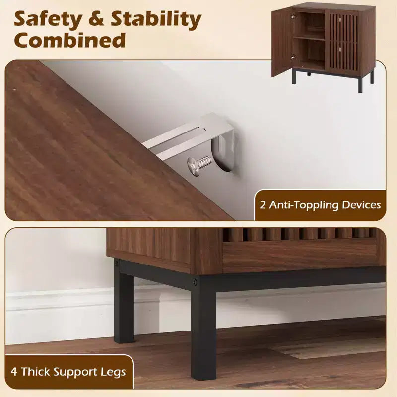 Meuble Buffet Costway avec Rangement, Desserte de Bar à Café 32" en Bois avec 2 Portes Noyer + Noir