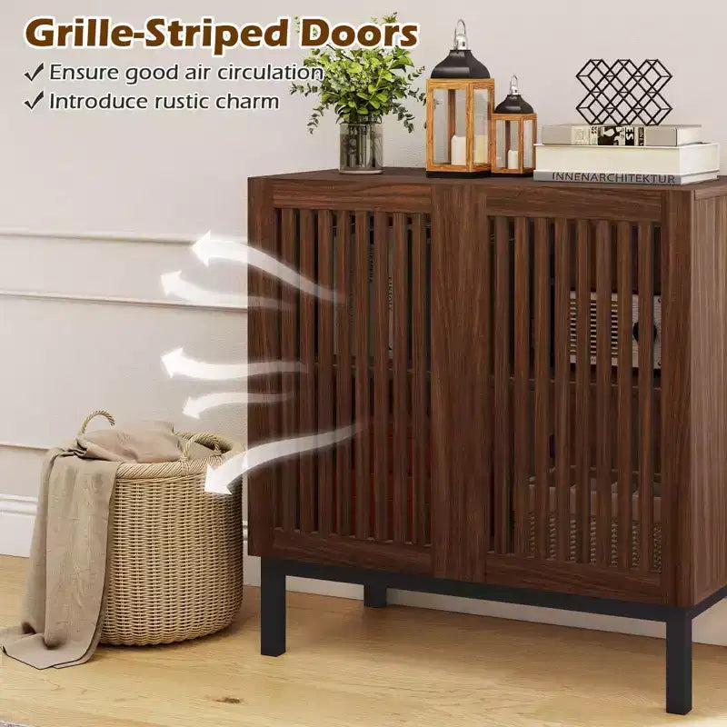Meuble Buffet Costway avec Rangement, Desserte de Bar à Café 32" en Bois avec 2 Portes Noyer + Noir