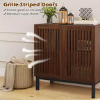 Meuble Buffet Costway avec Rangement, Desserte de Bar à Café 32" en Bois avec 2 Portes Noyer + Noir